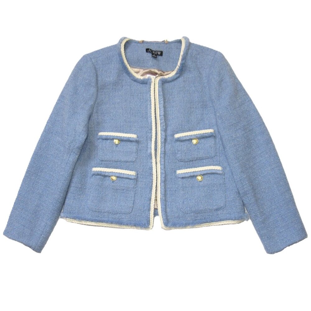 NWT J.Crew Frances Lady Jacket in Pale Seascape Blue Maritime Tweed 14 - Picture 4 of 11